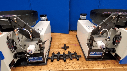 2 AIS ASP-1 O-Ring Installation Machines Putting on 2 different sized O-Rings onto one part