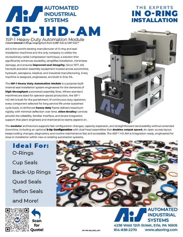 AIS - The ISP-1HD-AM - Heavy Duty Automation Module - O-Ring and Seal Installation Machine - Spec Sheet